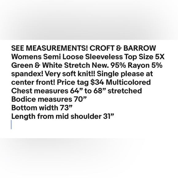 Womens CROFT & BARROW Semi Loose Sleeveless Top Size 5X Stretch New - Picture 9 of 9